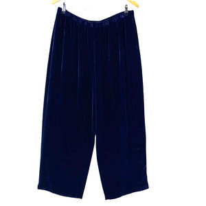 Eileen Fisher Wide Leg Pants Women Large Midnight Blue Crushed Velvet Rayon Silk